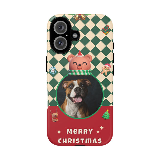 Red and green tartan phone case with pet portrait