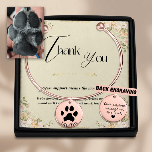 Paw Print Photo Bangle - Custom Pet Memorial Bracelet - SixCat