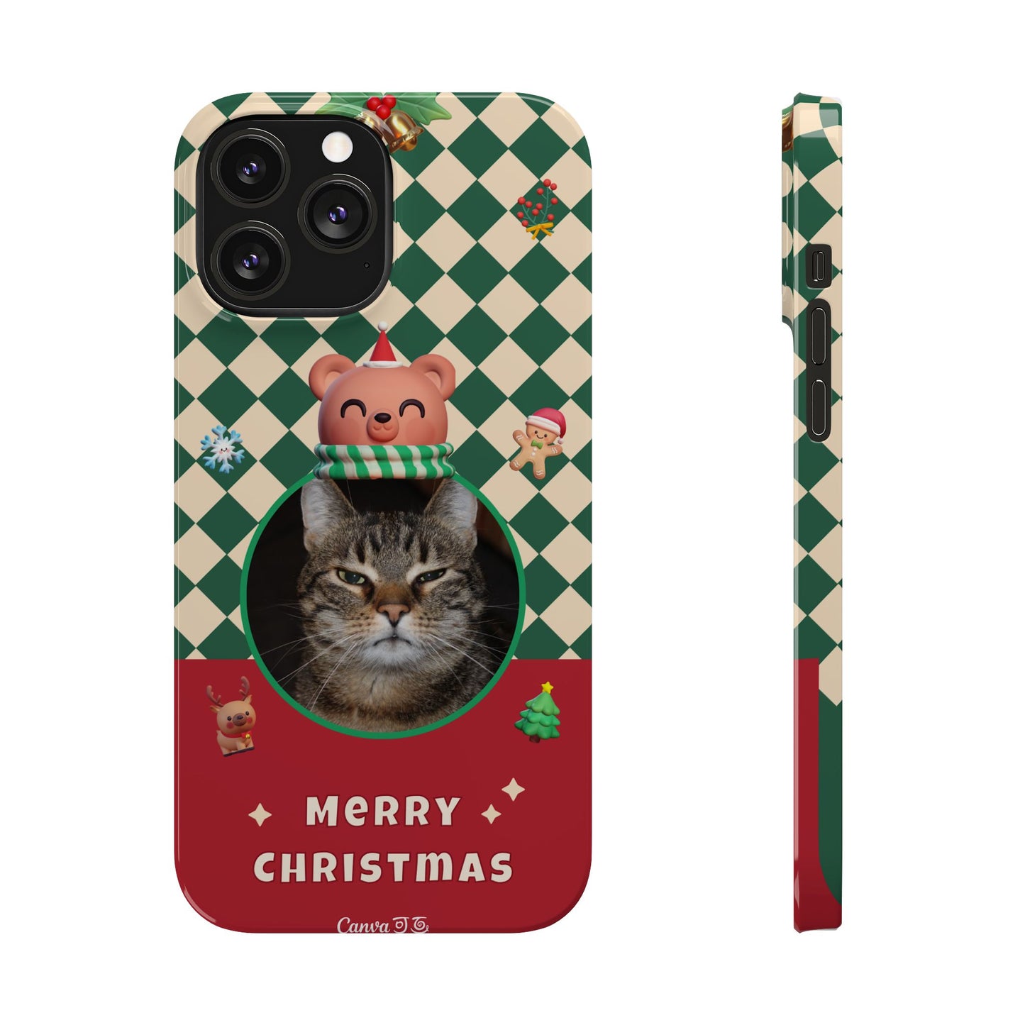 Slim Phone Case — Personalized Merry Christmas Pet Photo Holiday Phone Cover - SixCat