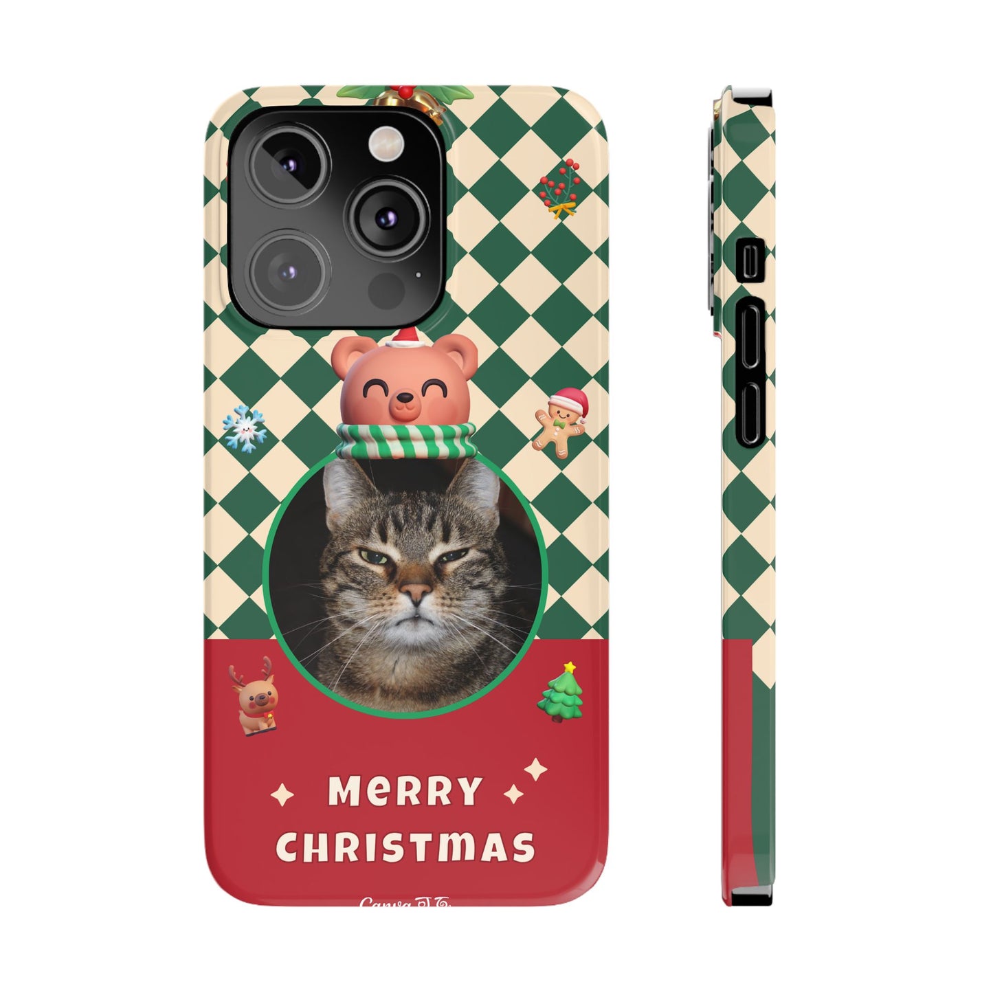 Slim Phone Case — Personalized Merry Christmas Pet Photo Holiday Phone Cover - SixCat
