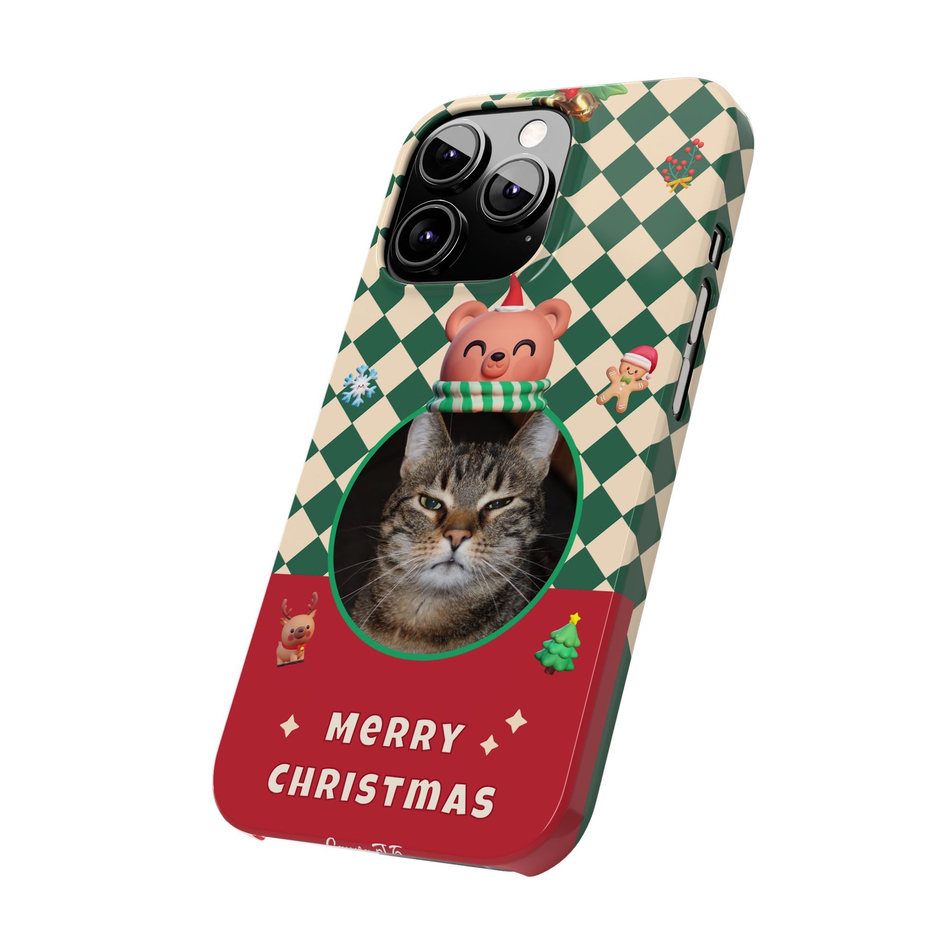 Slim Phone Case — Personalized Merry Christmas Pet Photo Holiday Phone Cover - SixCat