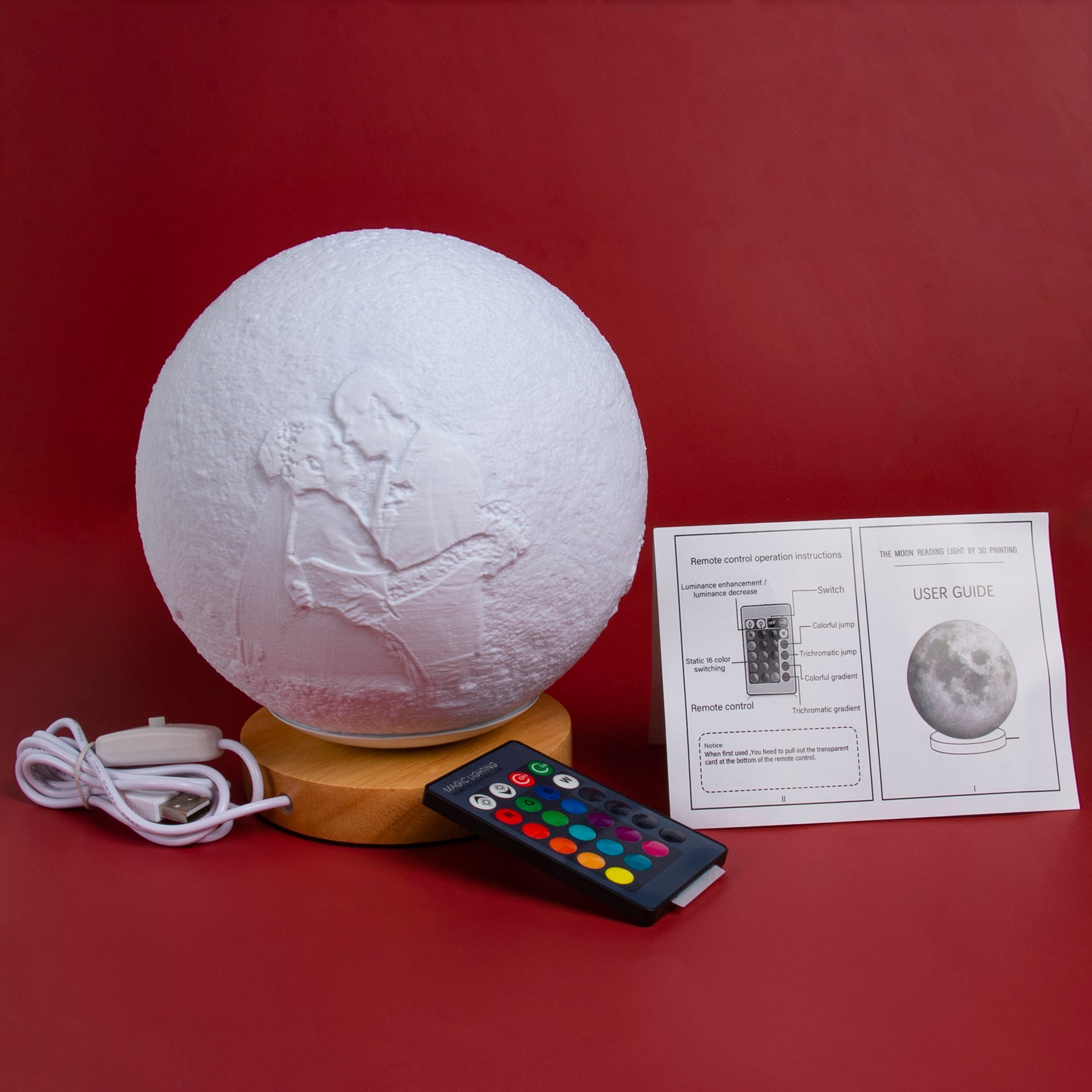 3D Printing 16 Colors Remote Control LED Moon Lamp - SixCat
