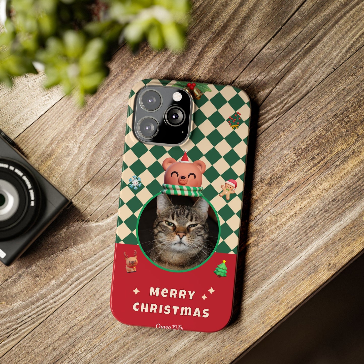 Slim Phone Case — Personalized Merry Christmas Pet Photo Holiday Phone Cover - SixCat