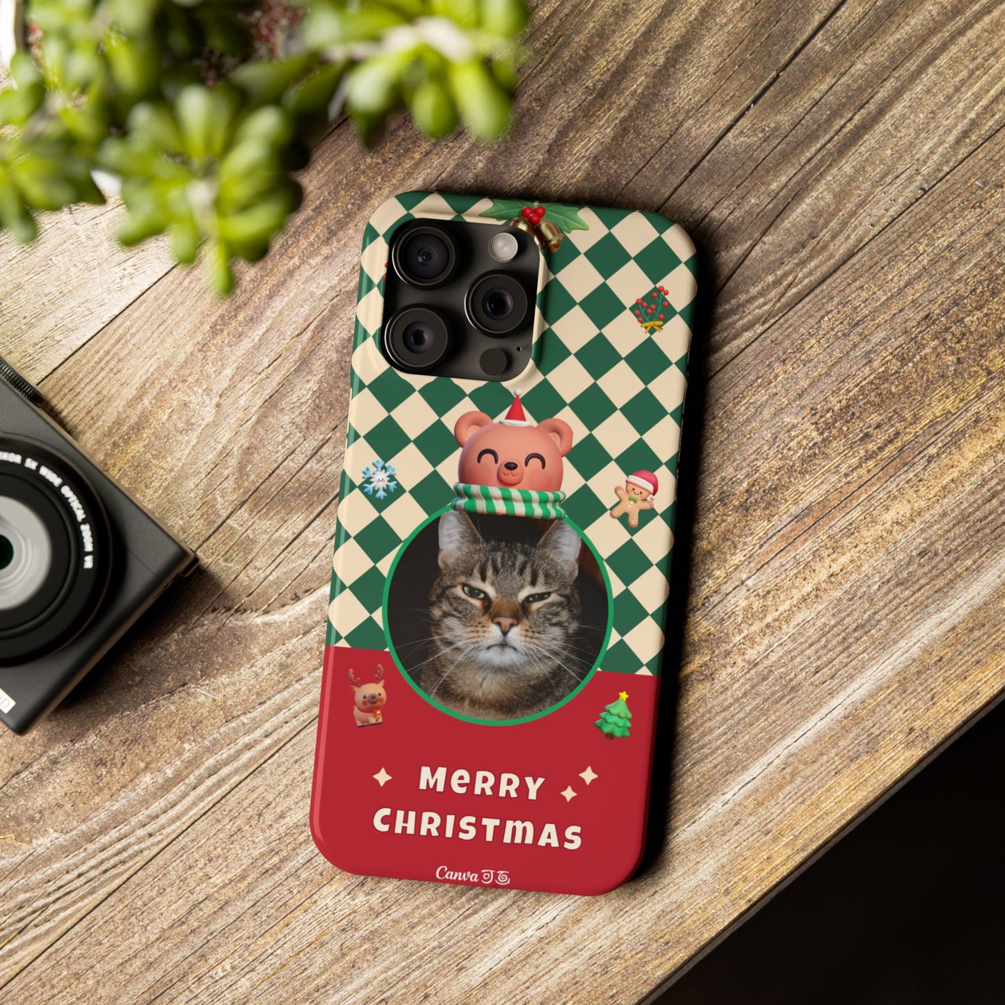 Slim Phone Case — Personalized Merry Christmas Pet Photo Holiday Phone Cover - SixCat