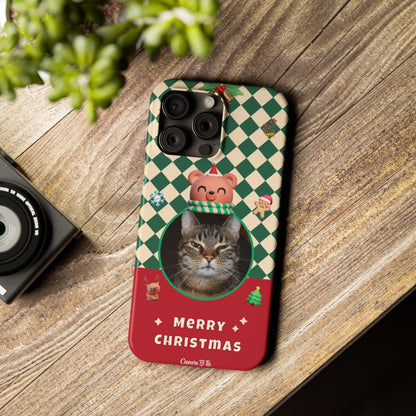 Slim Phone Case — Personalized Merry Christmas Pet Photo Holiday Phone Cover - SixCat