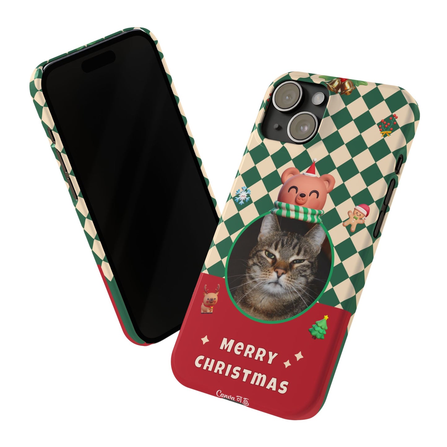 Slim Phone Case — Personalized Merry Christmas Pet Photo Holiday Phone Cover - SixCat