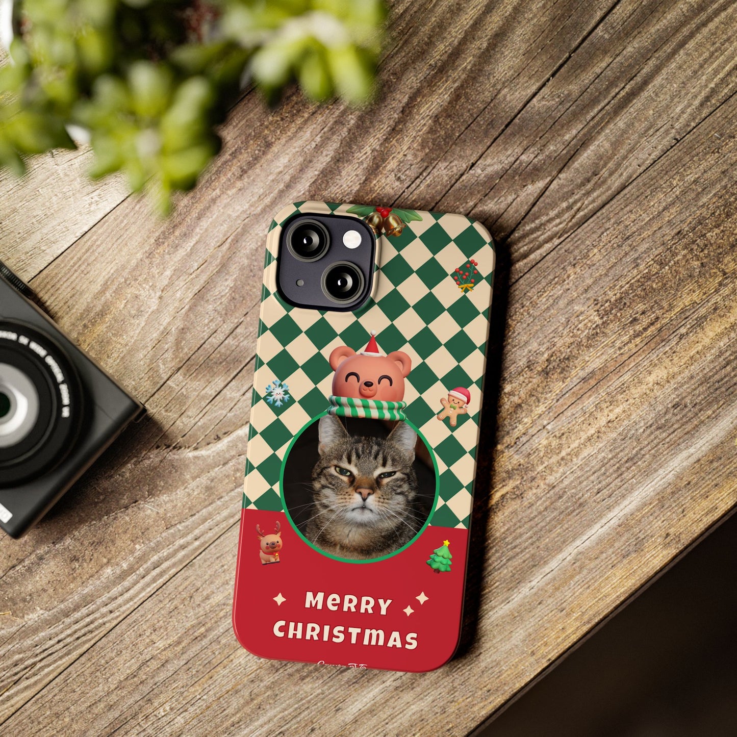 Slim Phone Case — Personalized Merry Christmas Pet Photo Holiday Phone Cover - SixCat