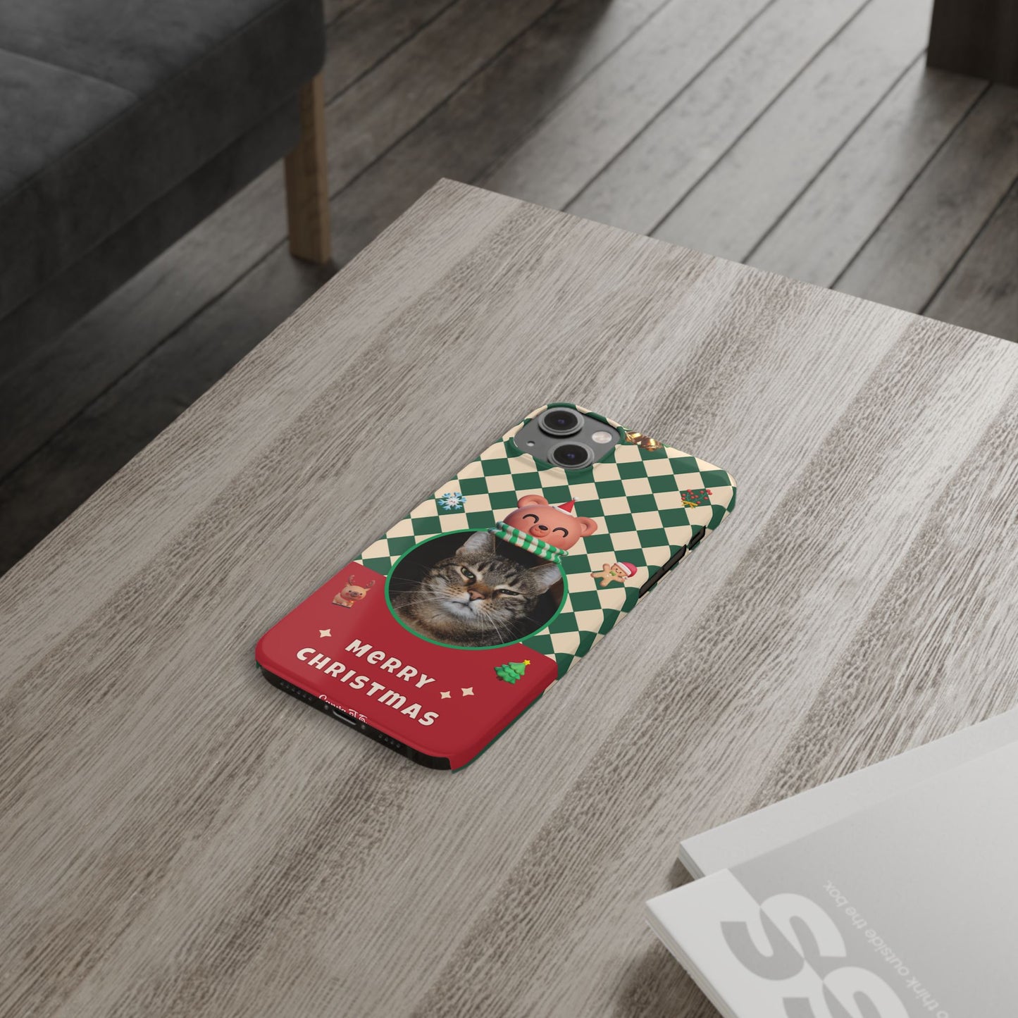 Slim Phone Case — Personalized Merry Christmas Pet Photo Holiday Phone Cover - SixCat