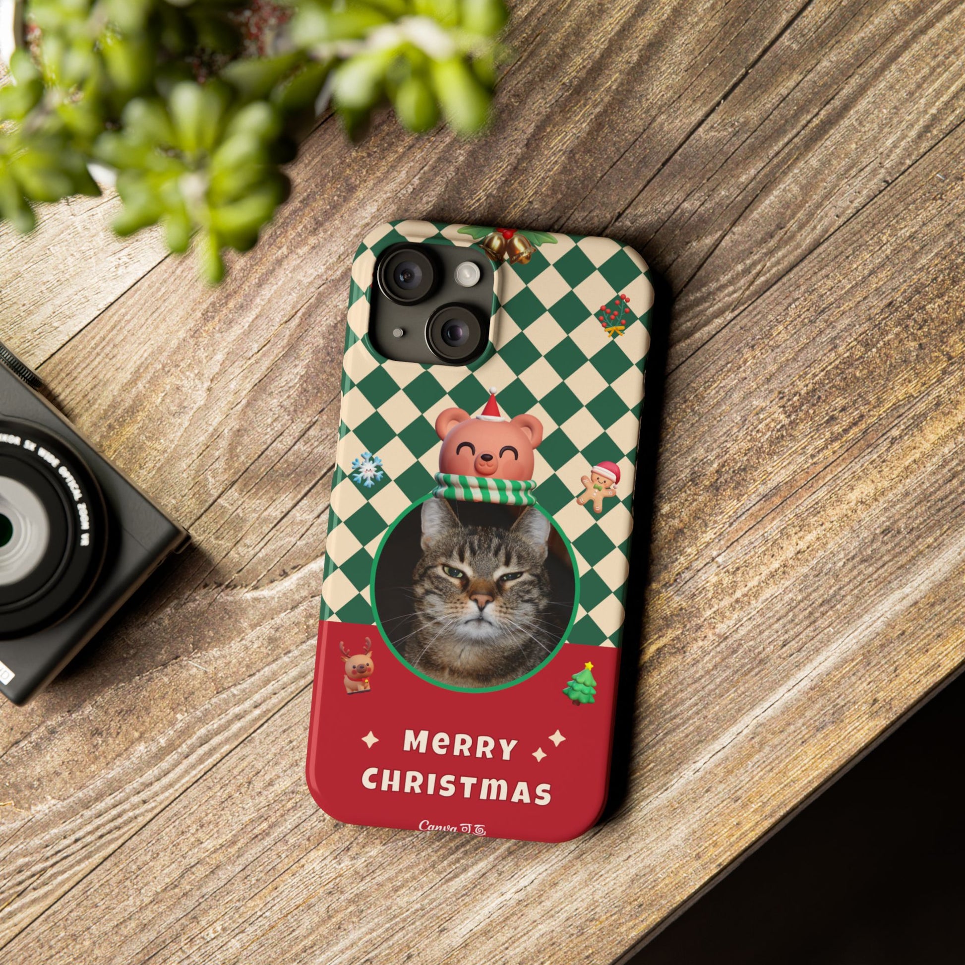 Slim Phone Case — Personalized Merry Christmas Pet Photo Holiday Phone Cover - SixCat