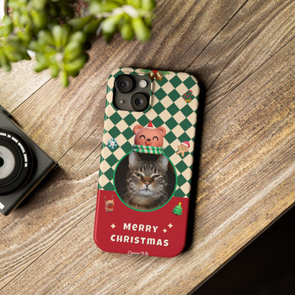 Slim Phone Case — Personalized Merry Christmas Pet Photo Holiday Phone Cover - SixCat