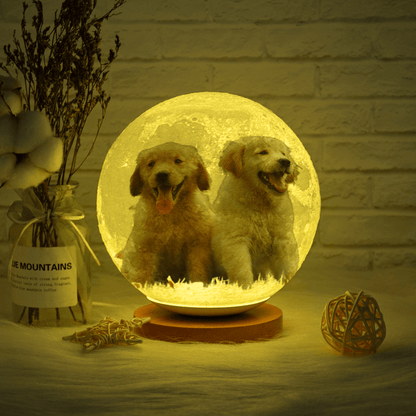 Custom 3D printed moon lamp with dog photo texture