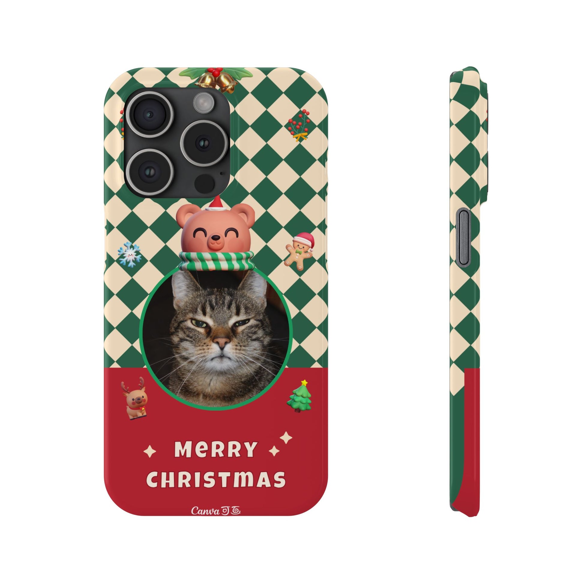 Slim Phone Case — Personalized Merry Christmas Pet Photo Holiday Phone Cover - SixCat