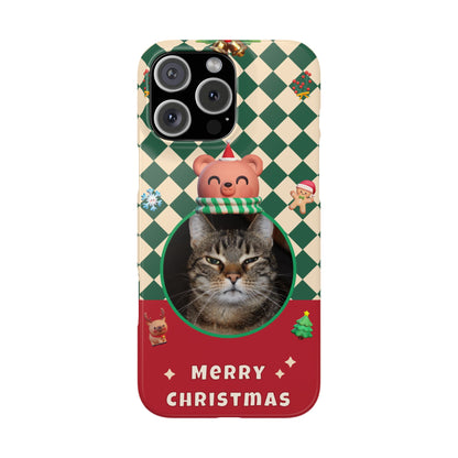 Slim Phone Case — Personalized Merry Christmas Pet Photo Holiday Phone Cover - SixCat