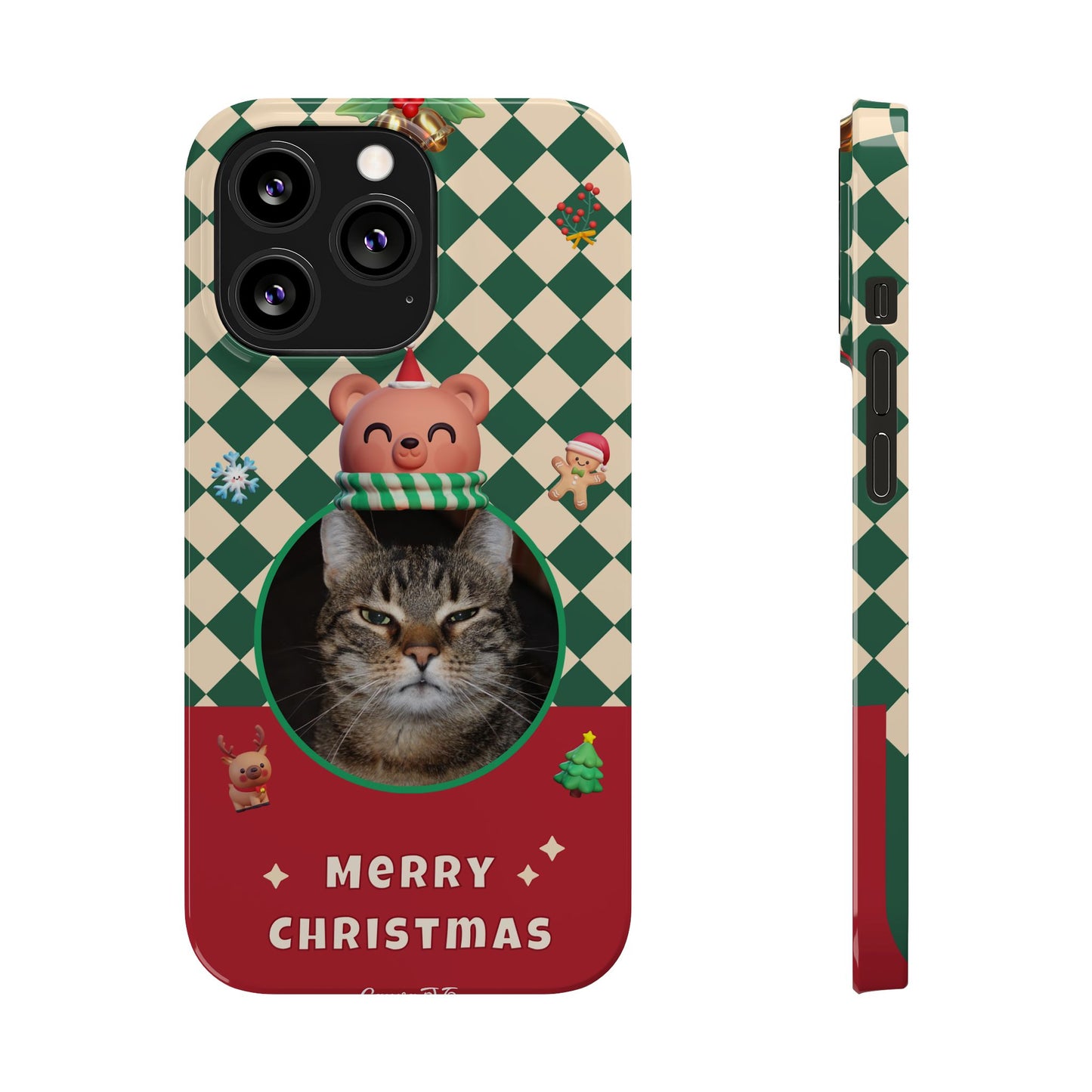 Slim Phone Case — Personalized Merry Christmas Pet Photo Holiday Phone Cover - SixCat