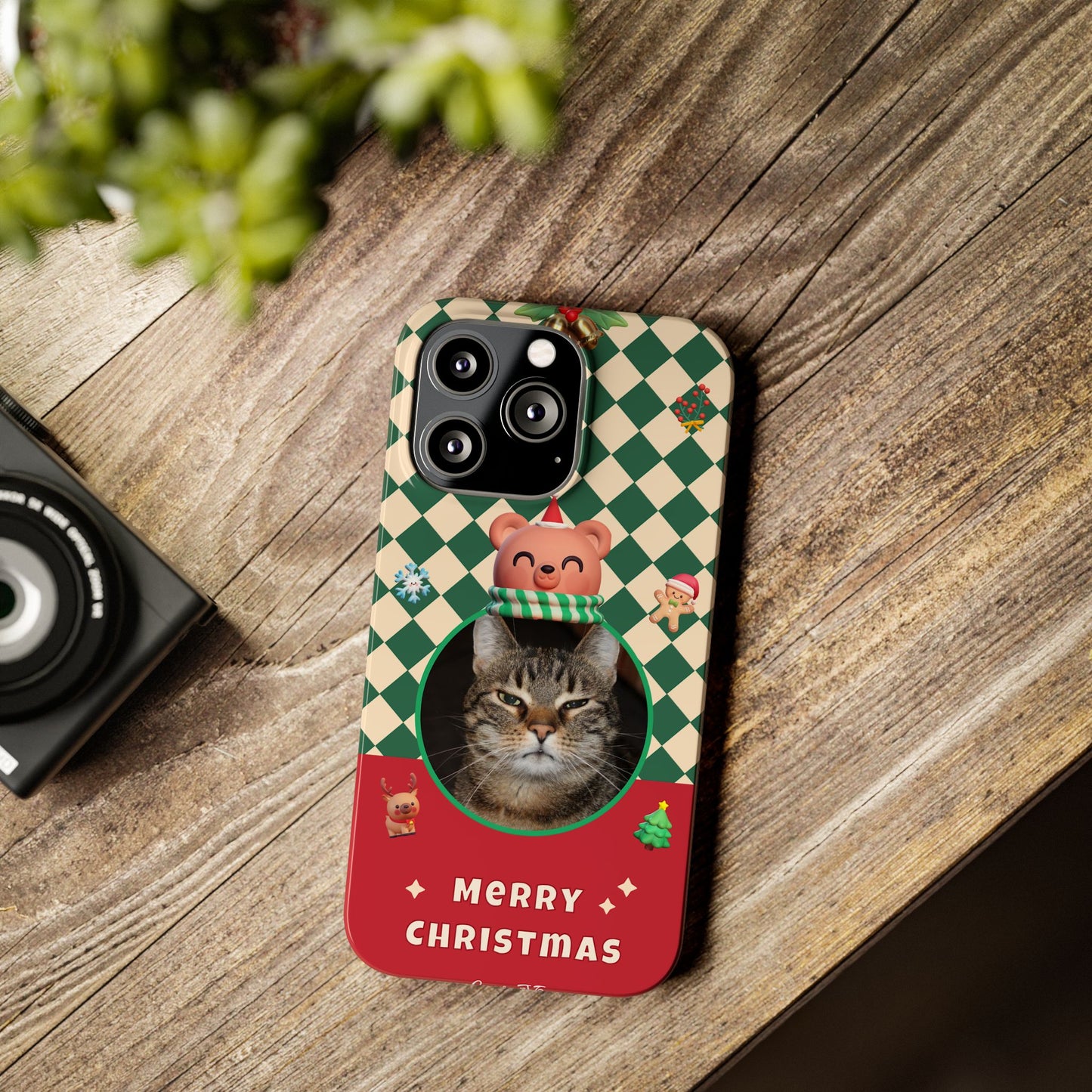 Slim Phone Case — Personalized Merry Christmas Pet Photo Holiday Phone Cover - SixCat