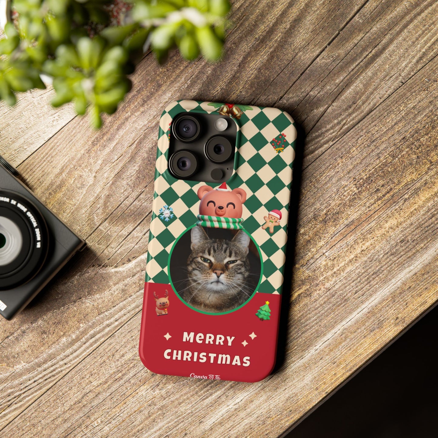 Slim Phone Case — Personalized Merry Christmas Pet Photo Holiday Phone Cover - SixCat