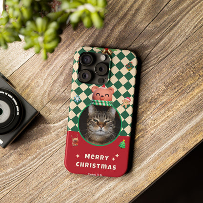 Slim Phone Case — Personalized Merry Christmas Pet Photo Holiday Phone Cover - SixCat