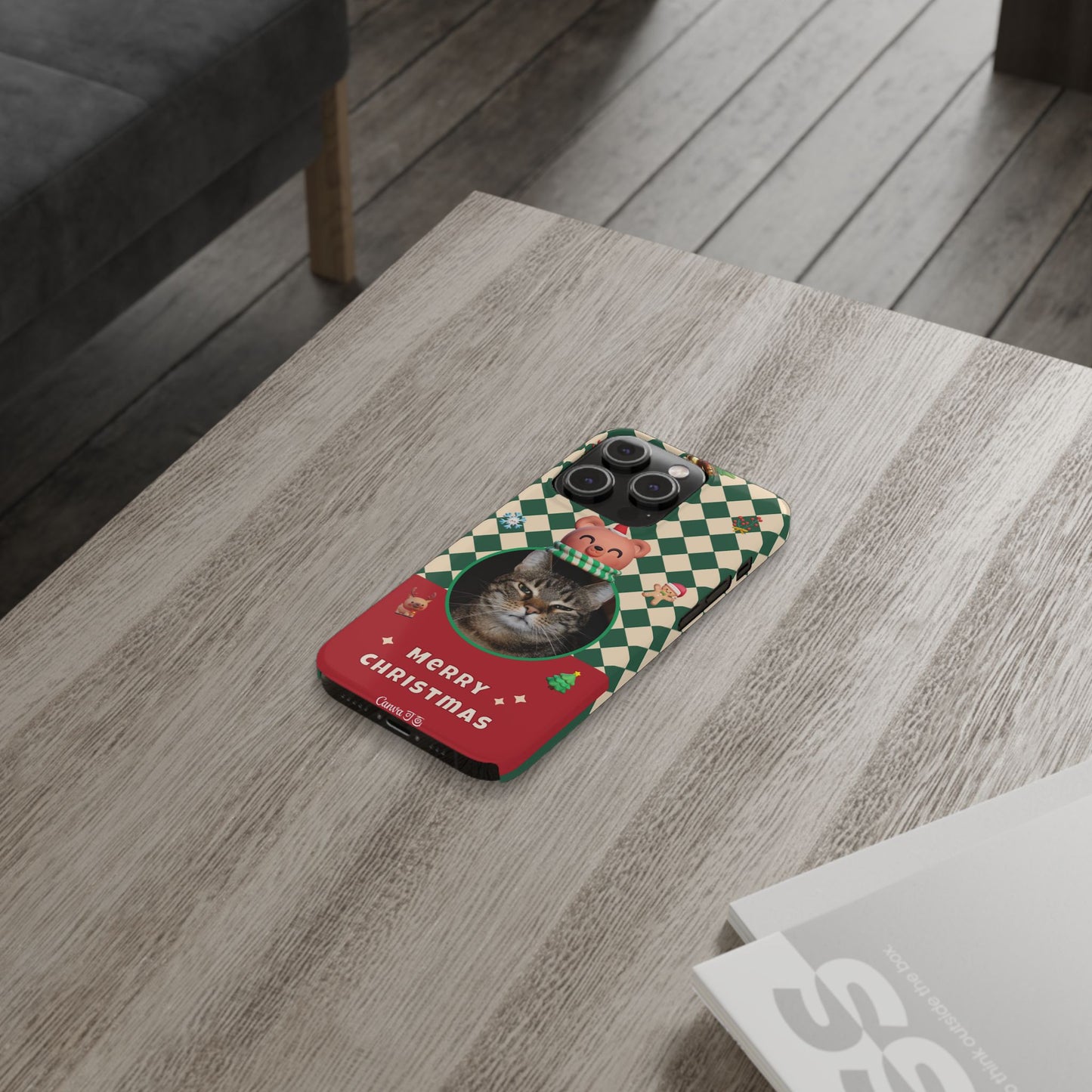 Slim Phone Case — Personalized Merry Christmas Pet Photo Holiday Phone Cover - SixCat