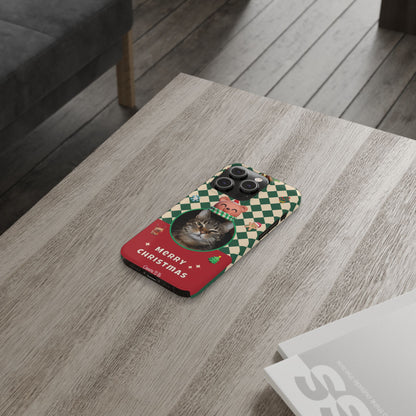 Slim Phone Case — Personalized Merry Christmas Pet Photo Holiday Phone Cover - SixCat