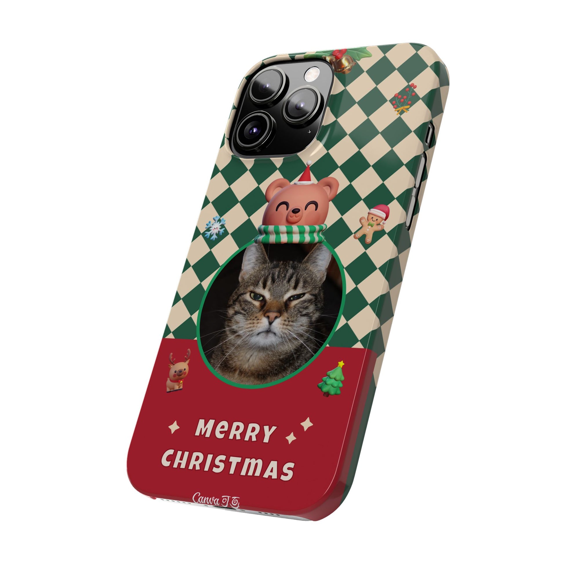 Slim Phone Case — Personalized Merry Christmas Pet Photo Holiday Phone Cover - SixCat