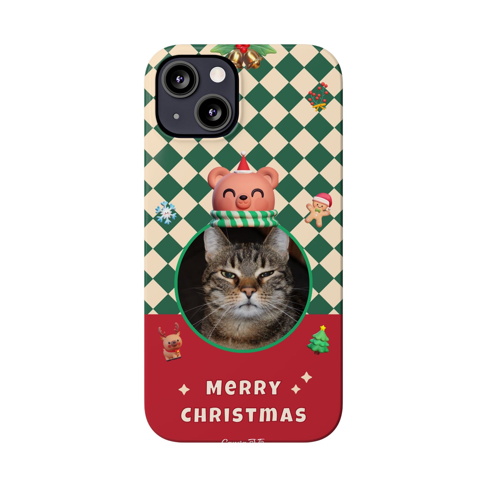 Slim Phone Case — Personalized Merry Christmas Pet Photo Holiday Phone Cover - SixCat
