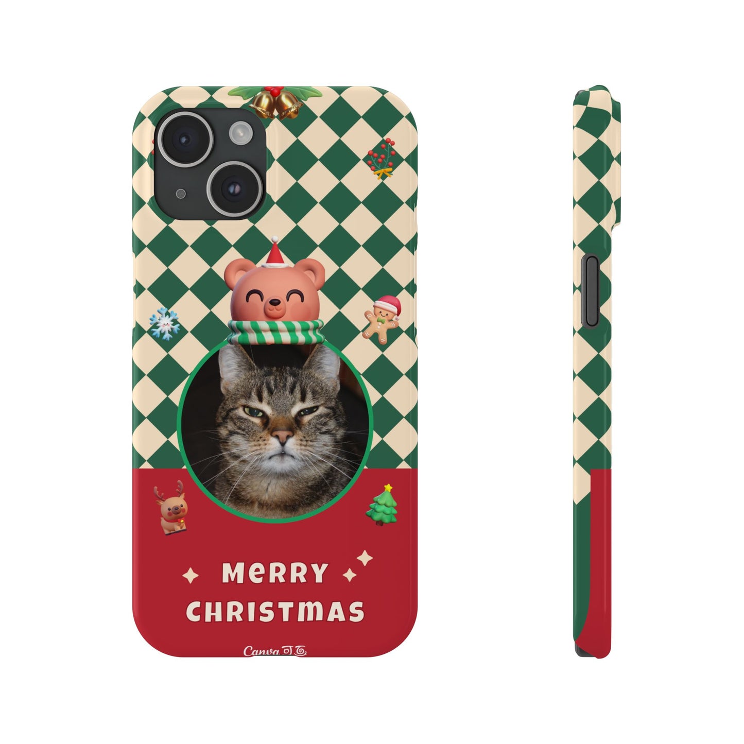 Slim Phone Case — Personalized Merry Christmas Pet Photo Holiday Phone Cover - SixCat