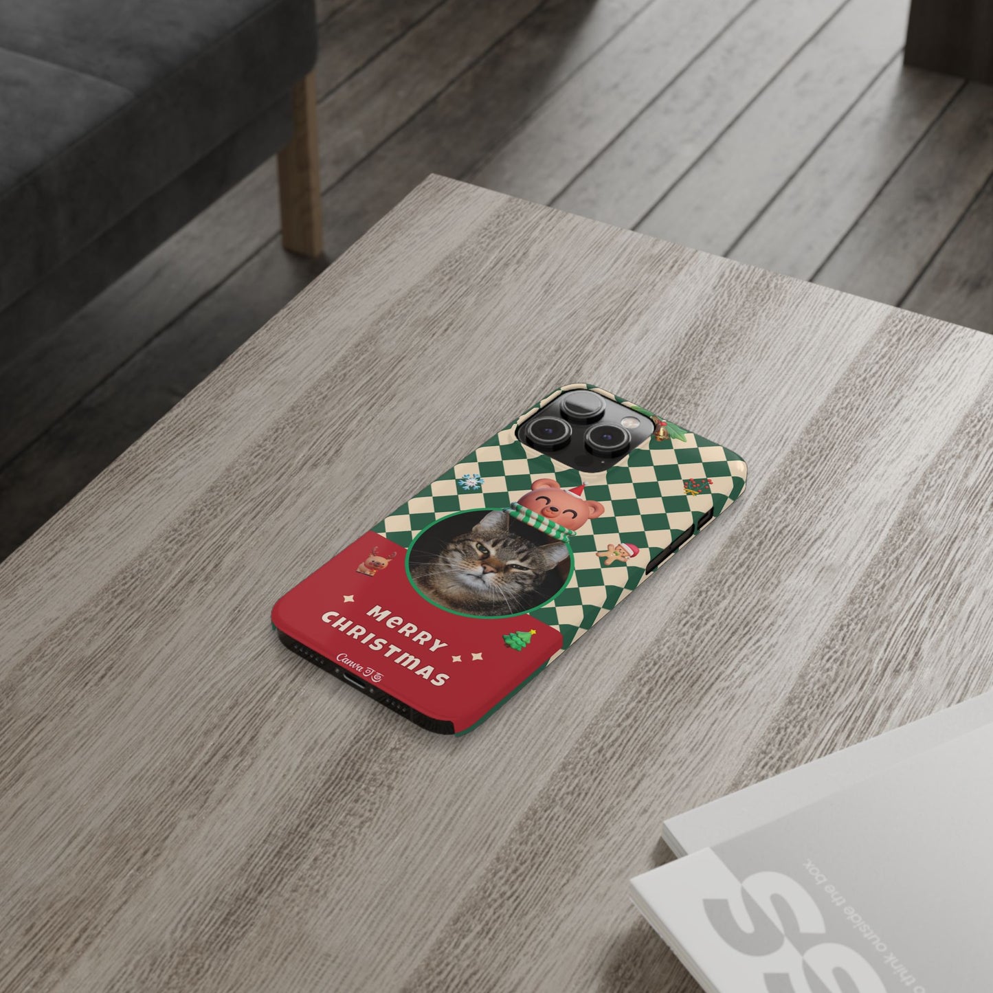Slim Phone Case — Personalized Merry Christmas Pet Photo Holiday Phone Cover - SixCat