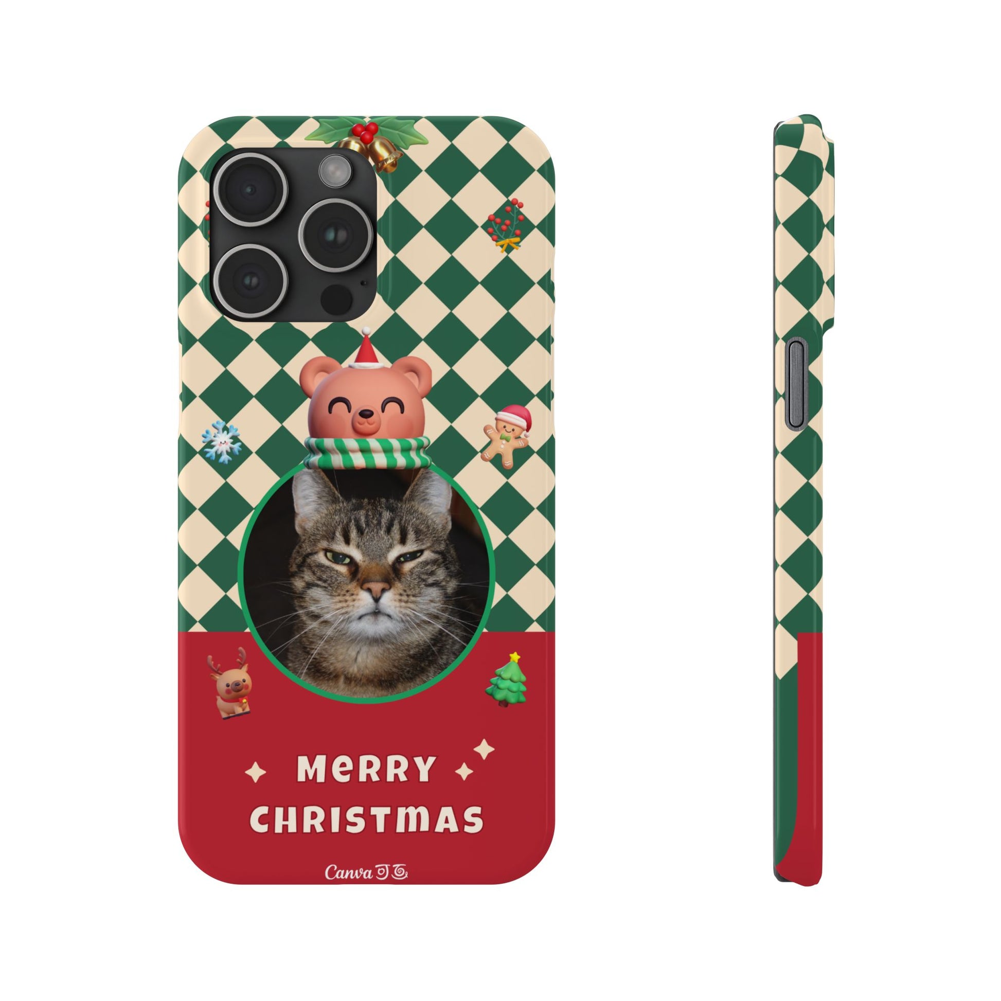 Slim Phone Case — Personalized Merry Christmas Pet Photo Holiday Phone Cover - SixCat