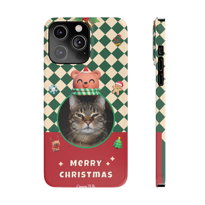 Slim Phone Case — Personalized Merry Christmas Pet Photo Holiday Phone Cover - SixCat