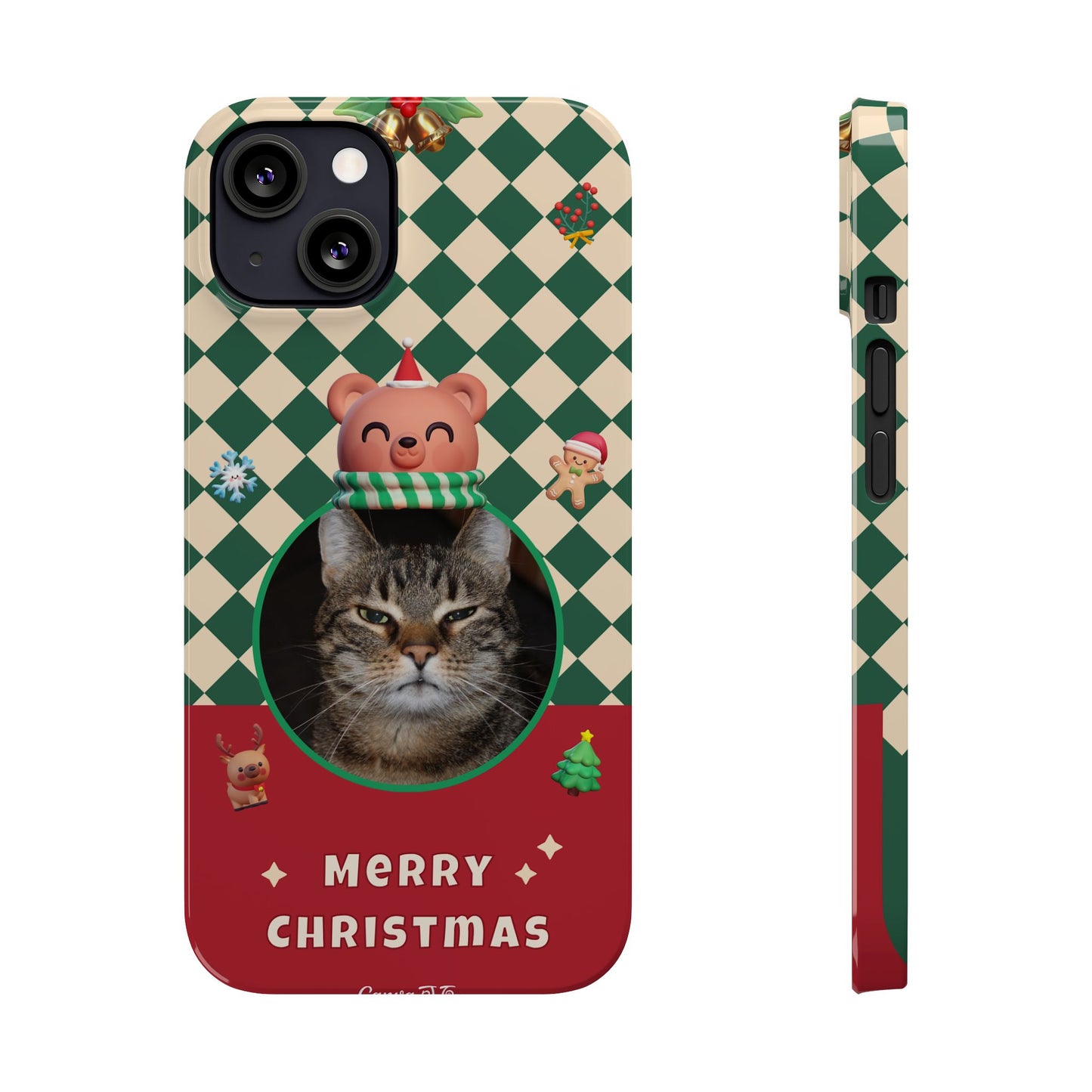 Slim Phone Case — Personalized Merry Christmas Pet Photo Holiday Phone Cover - SixCat