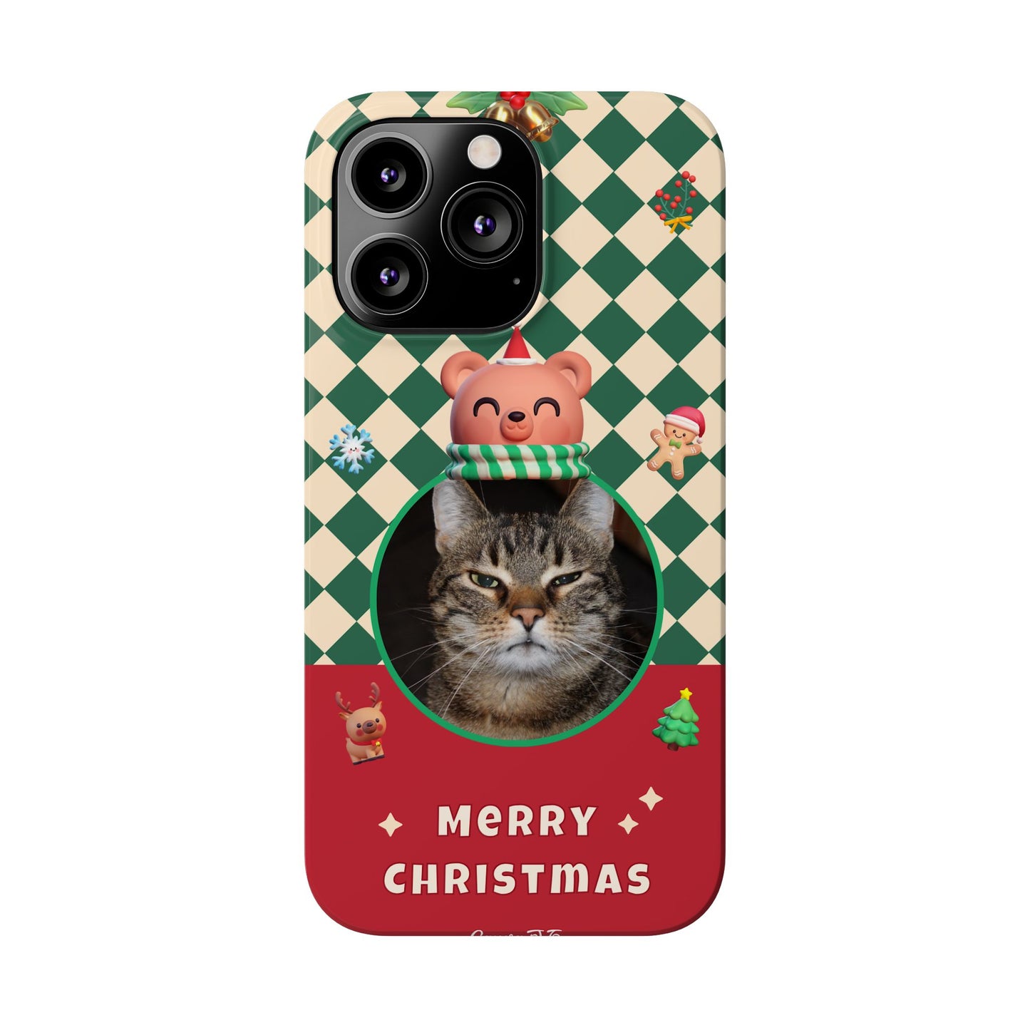 Slim Phone Case — Personalized Merry Christmas Pet Photo Holiday Phone Cover - SixCat