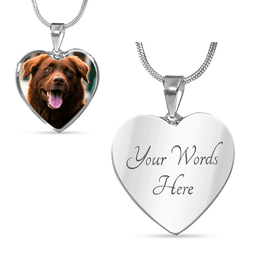Silver heart pendant necklace with color dog photo