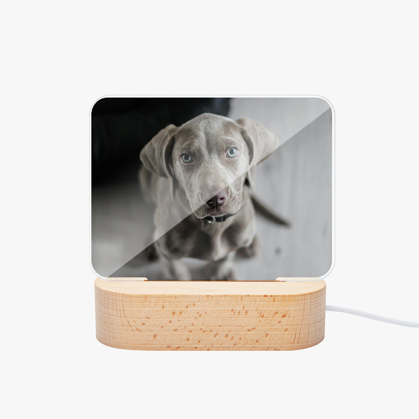 Square acrylic photo light with wood base