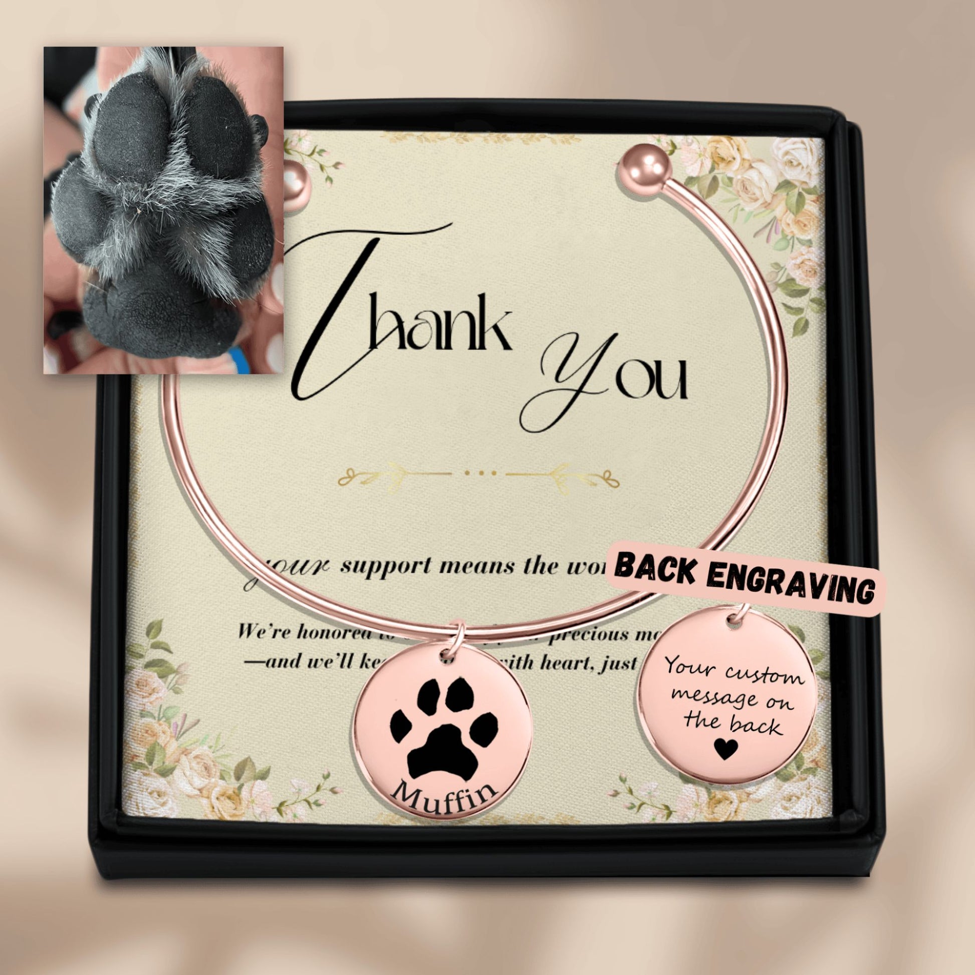 Paw Print Photo Bangle - Custom Pet Memorial Bracelet - SixCat