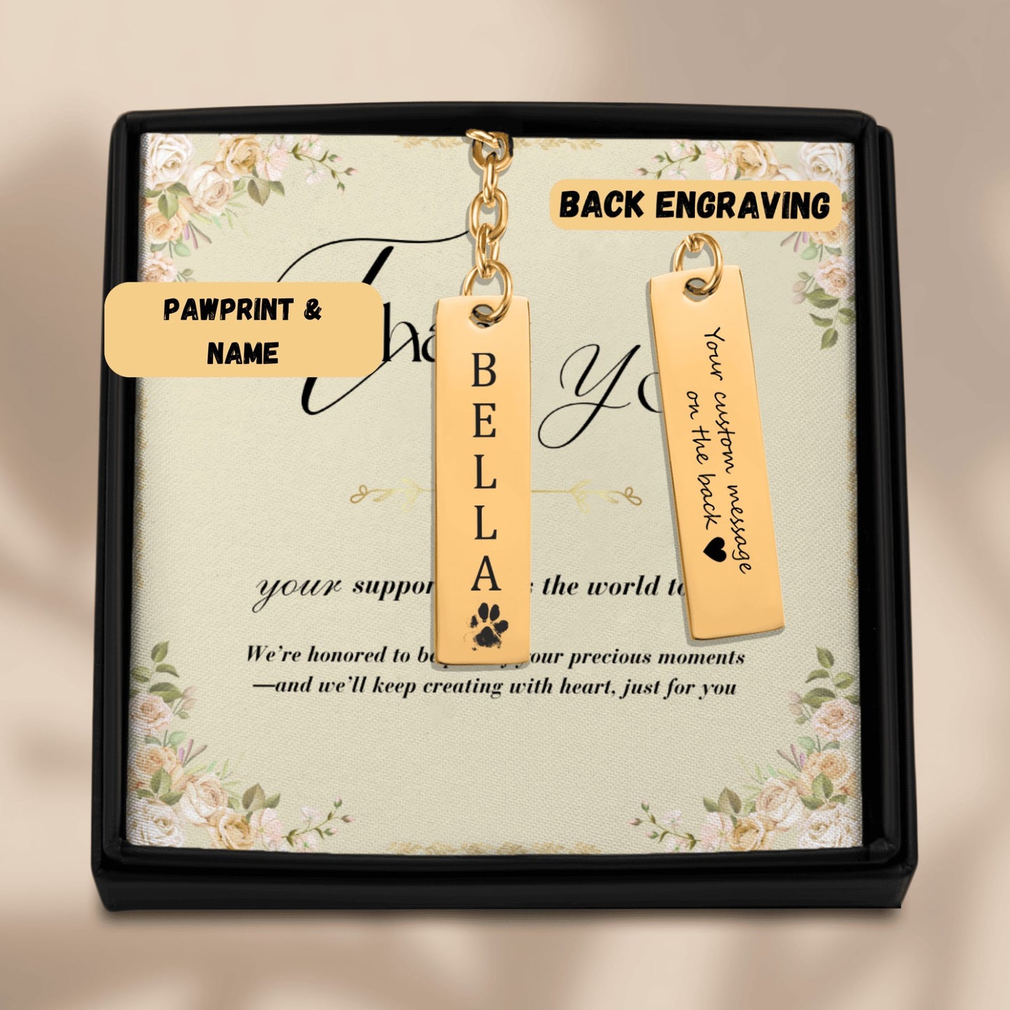 Vertical Bar Keychain with Paw Print & Name - SixCat