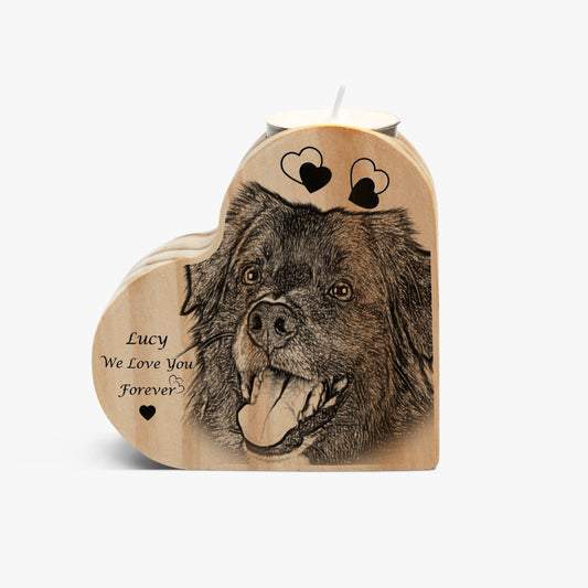 Wooden candle holder engraved with dog photo