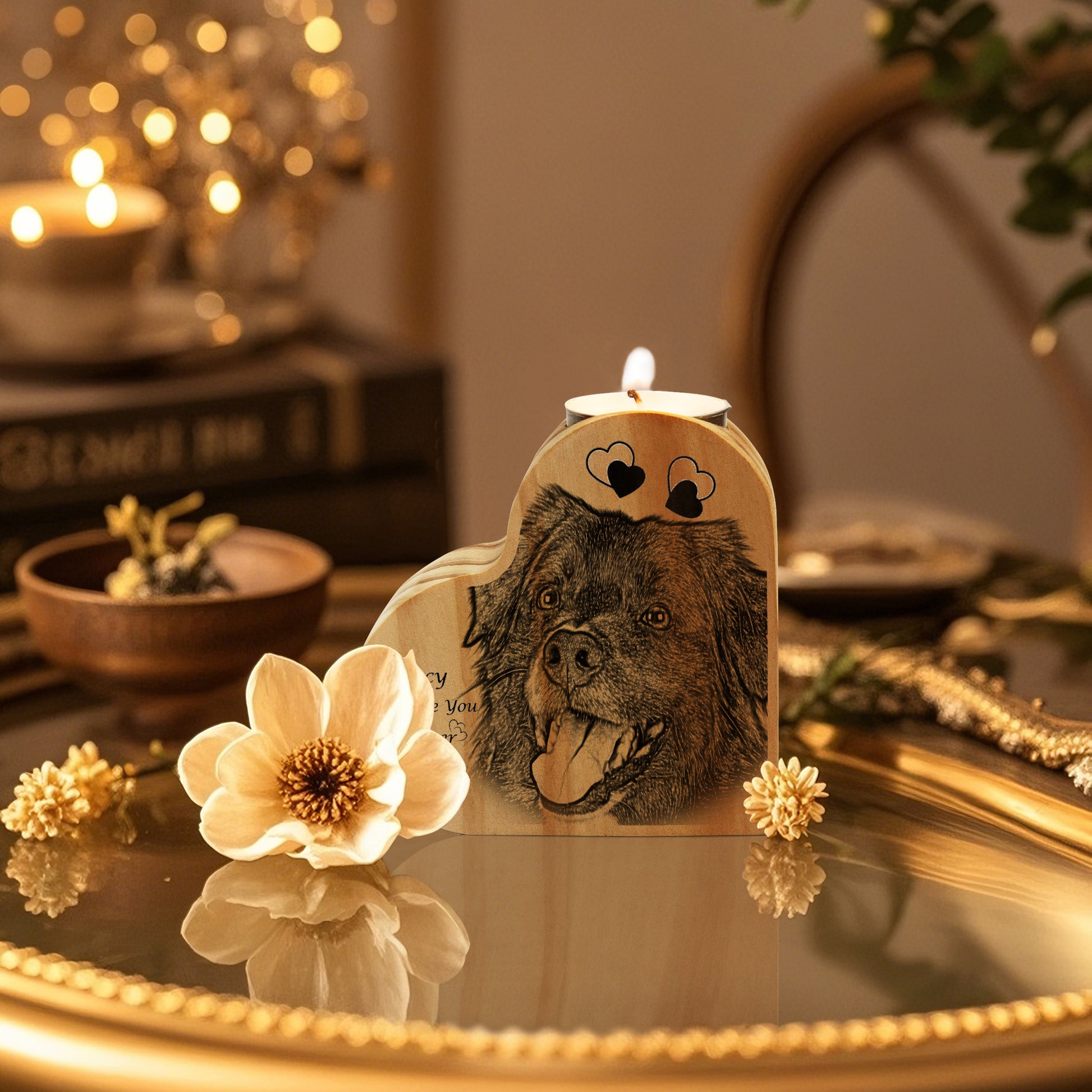 1357. Wooden Memorial Candle Holder Heart - shaped - SixCat