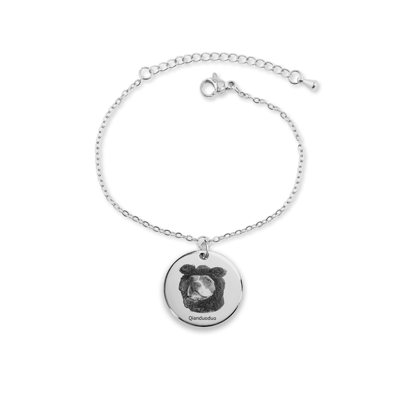 Adjustable cord bracelet with round photo charm