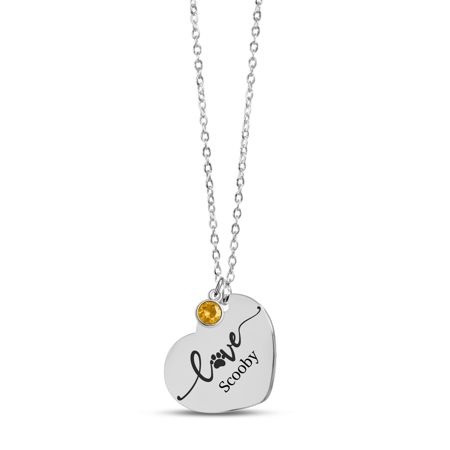 Silver heart pendant engraved with name