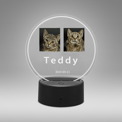 Round acrylic photo plaque with light base