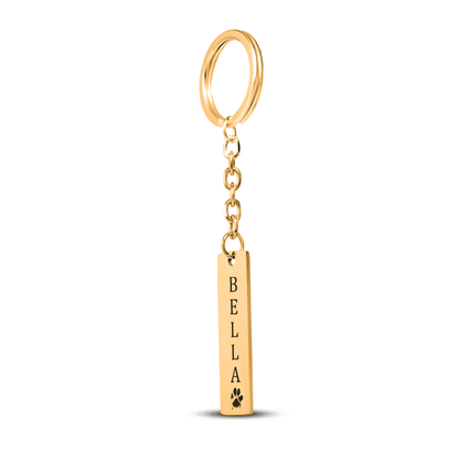 Vertical Bar Keychain with Paw Print & Name - SixCat