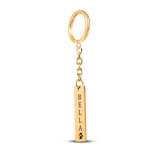 Vertical Bar Keychain with Paw Print & Name - SixCat