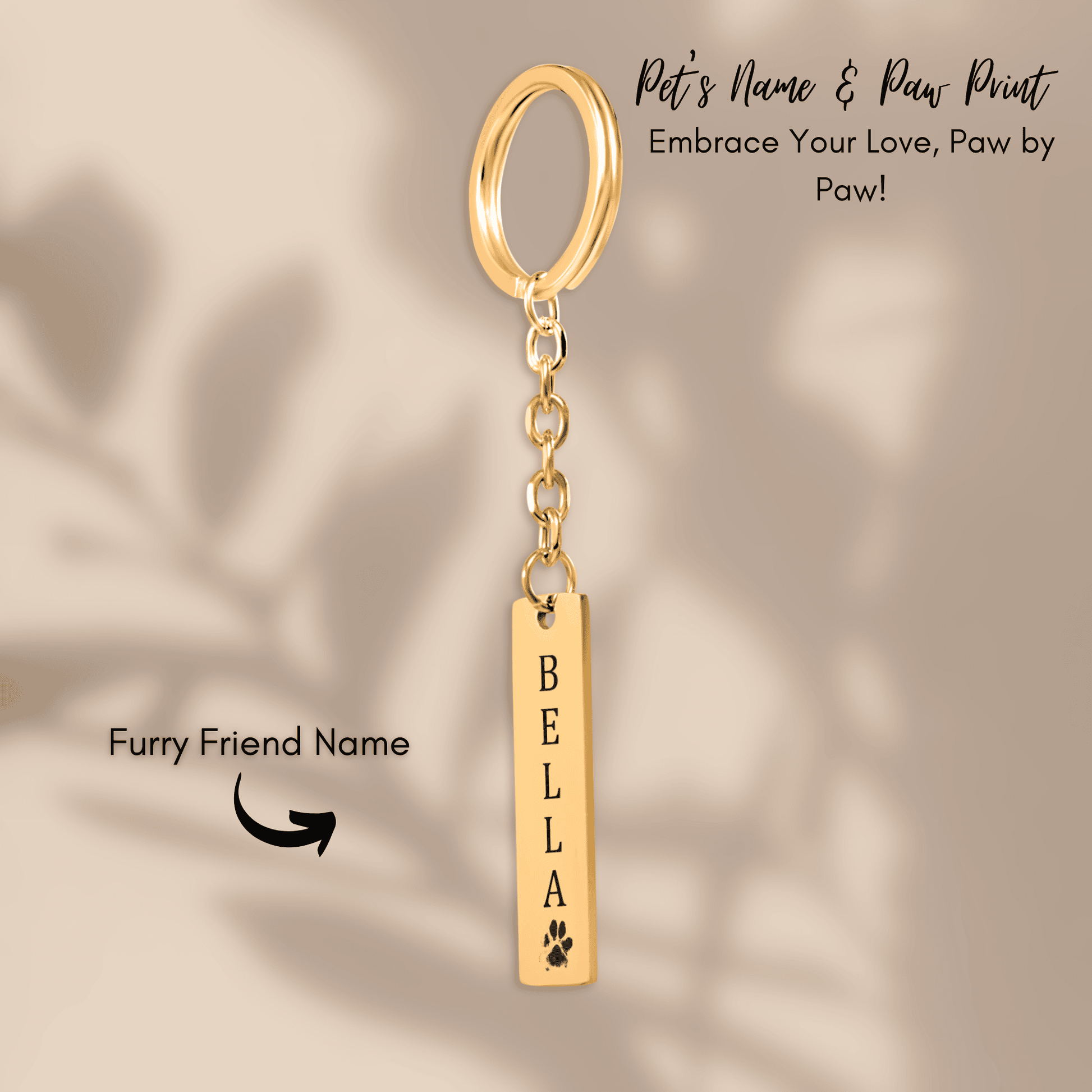 Vertical Bar Keychain with Paw Print & Name - SixCat